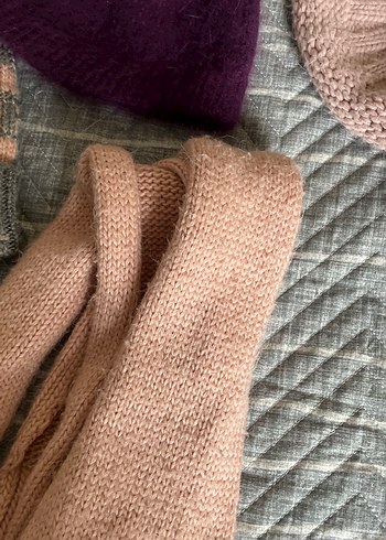 Pembe ve Mor Örgü Çocuk Bere ve Atkı Seti - Görsel 7