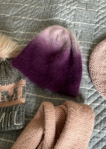 Pembe ve Mor Örgü Çocuk Bere ve Atkı Seti - Görsel 8