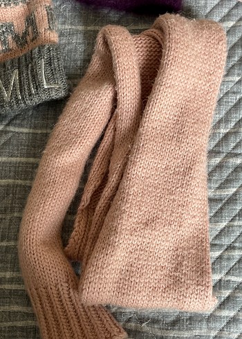 Pembe ve Mor Örgü Çocuk Bere ve Atkı Seti - Görsel 3