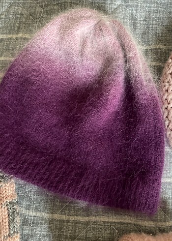 Pembe ve Mor Örgü Çocuk Bere ve Atkı Seti - Görsel 4