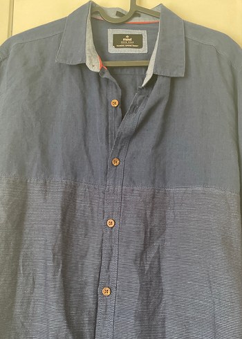 Lacivert Erkek Keten Gömlek - Görsel 10