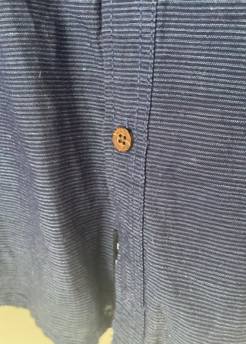 Lacivert Erkek Keten Gömlek - Görsel 5