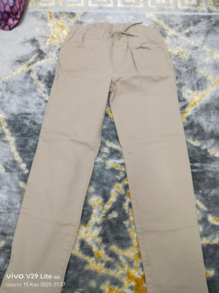 Bej Kemerli  Kumaş Pantolon - Görsel 3