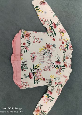 Kız Çocuk Pembe Çiçekli Fırfırlı Tişört - Görsel 4