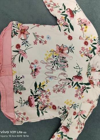 Kız Çocuk Pembe Çiçekli Fırfırlı Tişört - Görsel 2