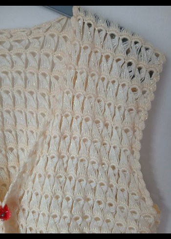 Bohem V Yaka Örgü Beyaz Kadın Yelek - Görsel 2