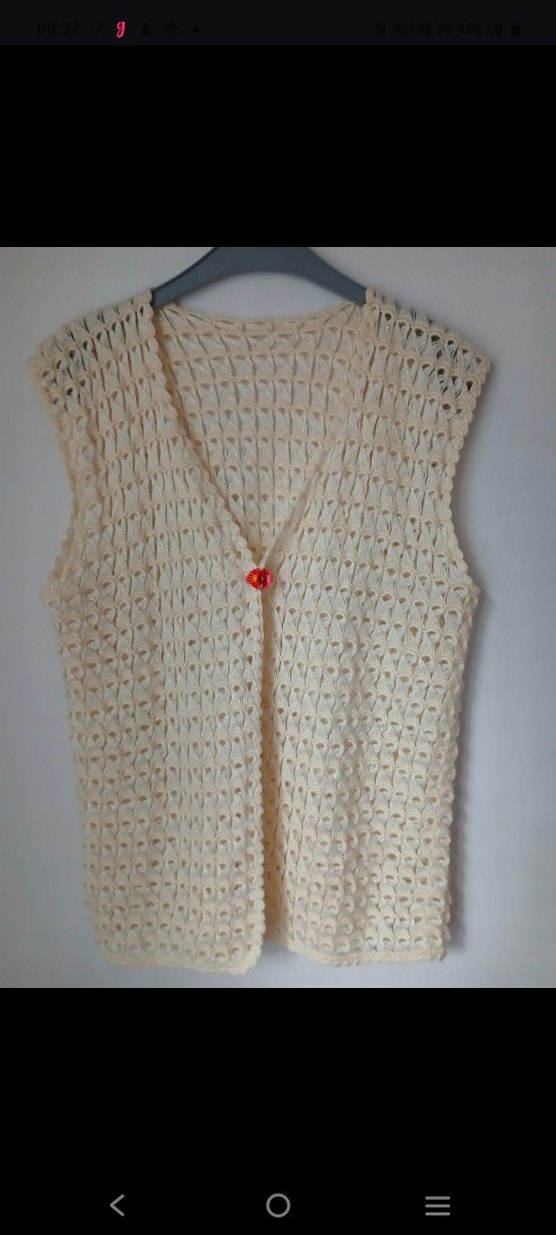 Bohem V Yaka Örgü Beyaz Kadın Yelek - Görsel 4