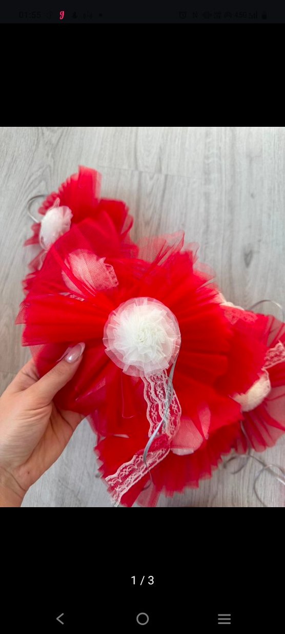 Kırmızı Fırfırlı Nakışlı düğün konvoyu süsü - Görsel 2