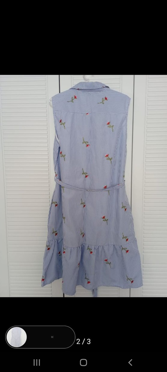 Nakışlı Fırfırlı Mavi Midi Elbise - Görsel 2