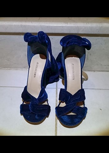 yeşil kadife bilekten bağlamalı Topuklu Kadın Ayakkabı - Görsel 4