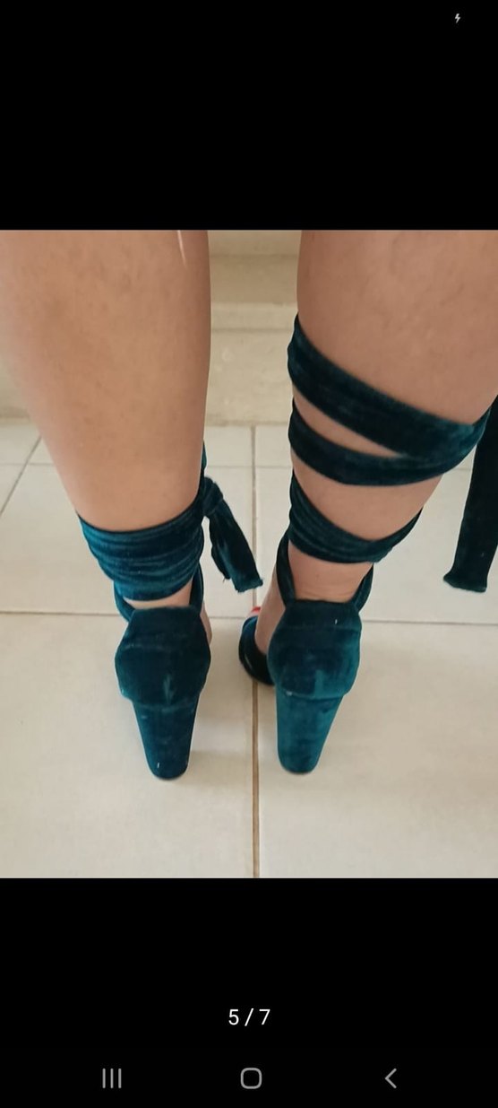 yeşil kadife bilekten bağlamalı Topuklu Kadın Ayakkabı - Görsel 3