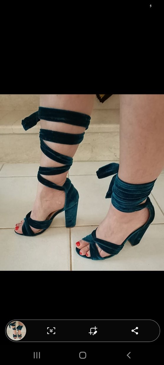 yeşil kadife bilekten bağlamalı Topuklu Kadın Ayakkabı - Görsel 5