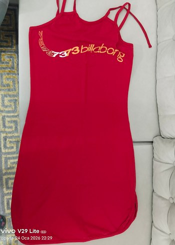 Kırmızı Baskılı İnce Askılı Uzun Elbise - Görsel 3