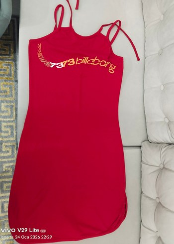 Kırmızı Baskılı İnce Askılı Uzun Elbise - Görsel 5