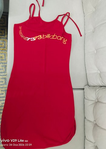 Kırmızı Baskılı İnce Askılı Uzun Elbise - Görsel 7