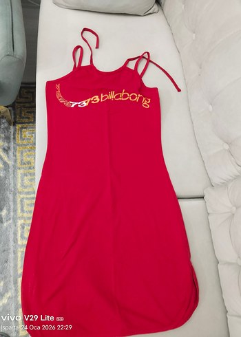 Kırmızı Baskılı İnce Askılı Uzun Elbise - Görsel 6