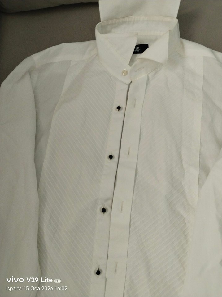 Erkek Beyaz Regular Fit Düğmeli Gömlek - Görsel 5