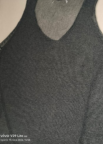 Gri V Yaka Kadın Örgu Deniz elbise - Görsel 4