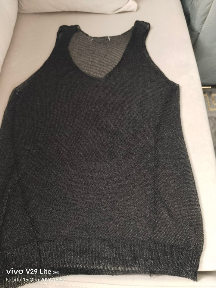 Gri V Yaka Kadın Örgu Deniz elbise - Görsel 2