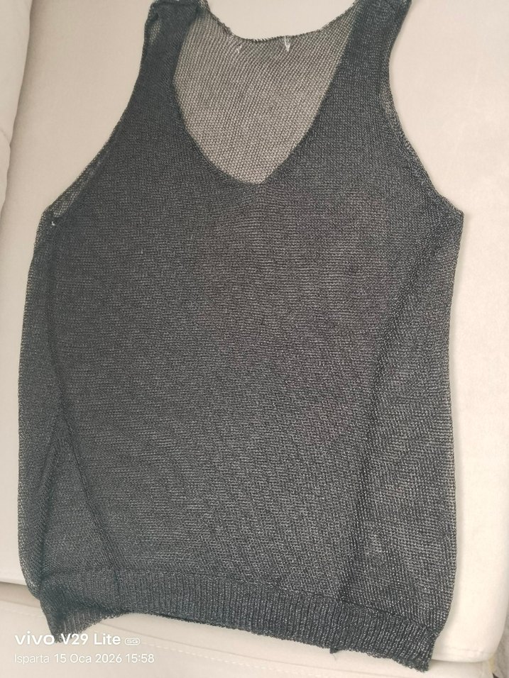 Gri V Yaka Kadın Örgu Deniz elbise - Görsel 3