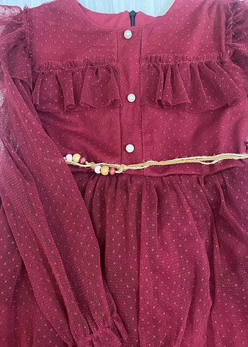 Bordo Kız Çocuk Fırfırlı Elbise - Görsel 3