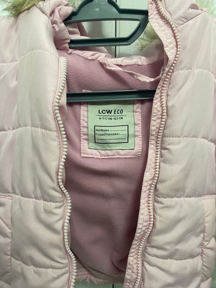 Kız Çocuk Pudra Kapüşonlu Kürklü Mont - Görsel 2