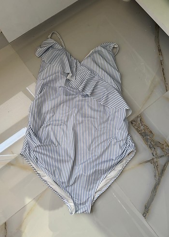 Çizgili Piliseli Strappy hamile mayosu