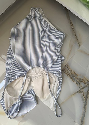 44 Beden Çizgili Piliseli Strappy hamile mayosu