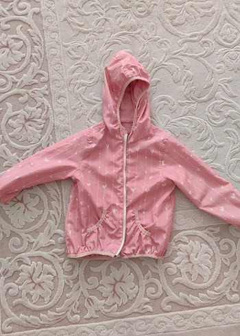 Kız Çocuk Kapüşonlu Fermuarlı Pembe Yağmurluk