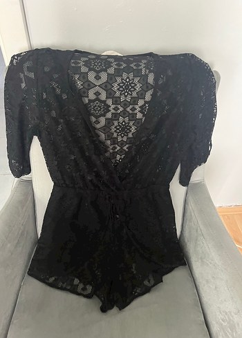 l Beden Dantel Detaylı Siyah Kadın pareo tulum