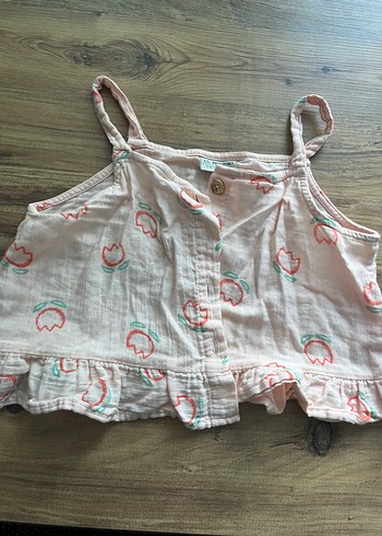 11-12 Yaş Beden Düğmeli, Nakışlı, Askılı Keten crop