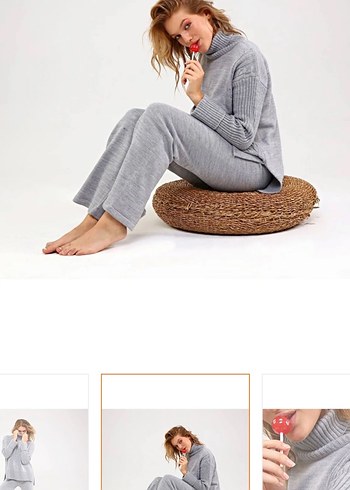 Gri Kadın Rahat Kesim triko Eşofman - Görsel 2