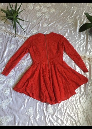 Kırmızı Dantel kına yeni yıl Kadın Elbise - Görsel 2