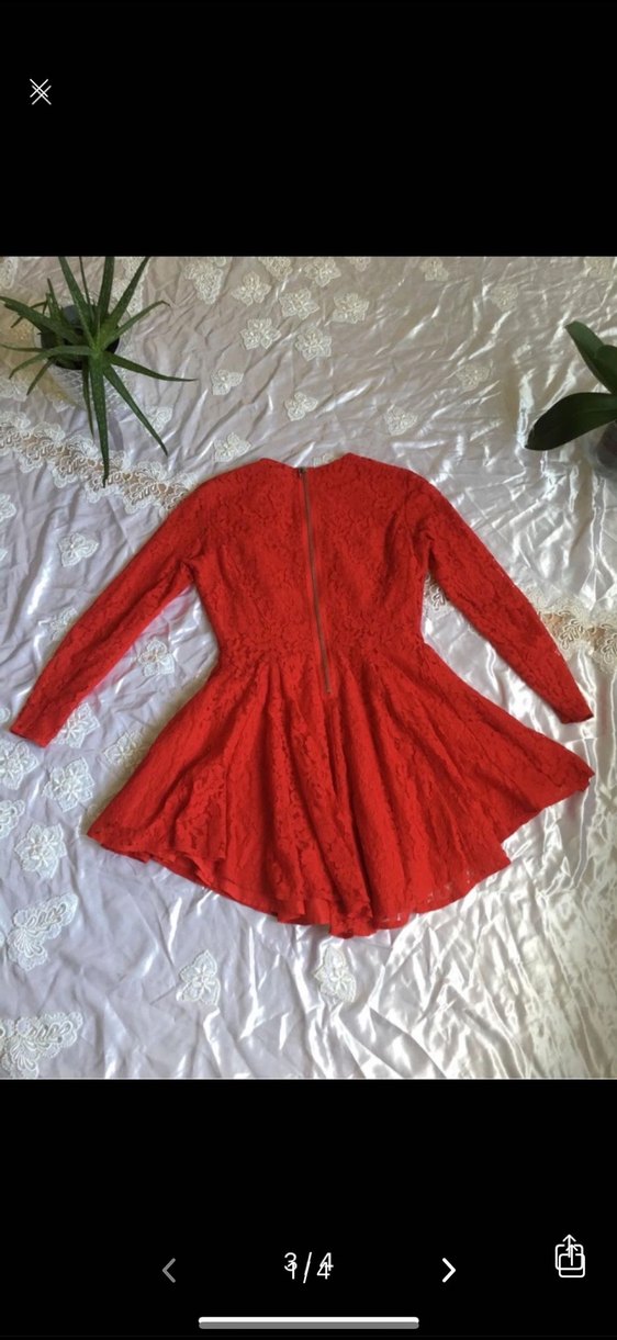 Kırmızı Dantel kına yeni yıl Kadın Elbise - Görsel 2