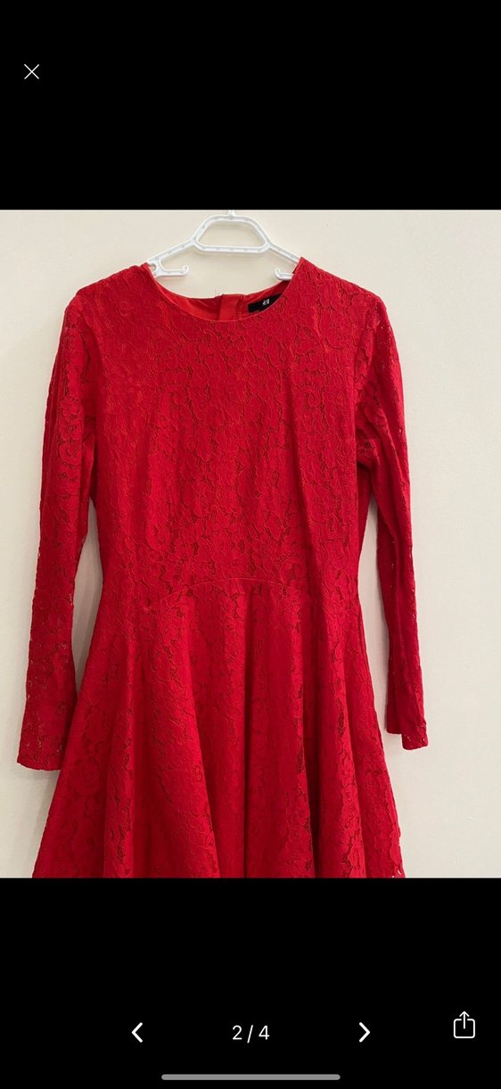 Kırmızı Dantel kına yeni yıl Kadın Elbise - Görsel 3