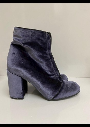 Lacivert Kadife Fermuarlı Stiletto Topuklu Bot - Görsel 2