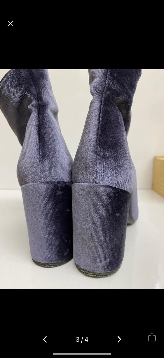 Lacivert Kadife Fermuarlı Stiletto Topuklu Bot - Görsel 3