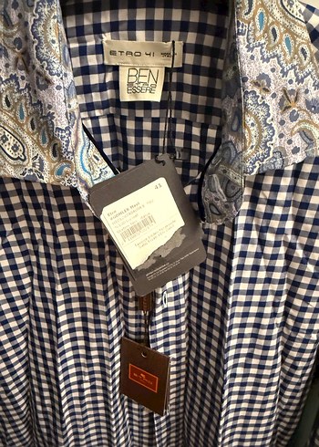 Etro Lacivert Kareli Uzun Kollu Erkek Gömlek - Görsel 2