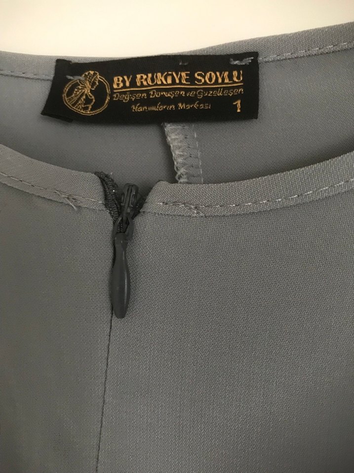 Gri Uzun  Elbise, Drapeli, Uzun Kollu - Görsel 4