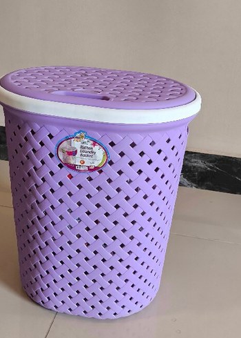 Mor Kapaklı Hasır Desenli Sepet