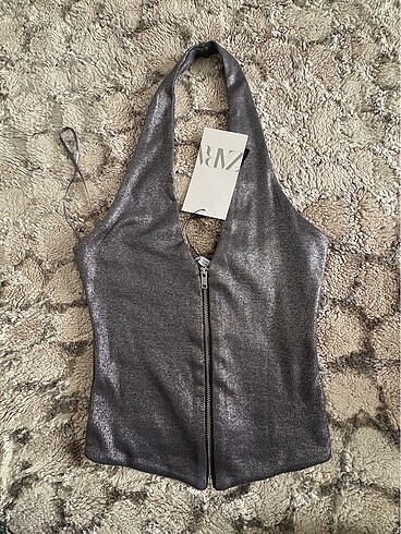 s Beden gri Renk Zara folyo baskılı halter top