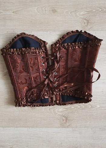 Düğmeli Kahverengi Korse - Görsel 3