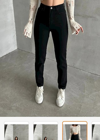 Kadın Siyah Mom Fit Pantolon - Görsel 3