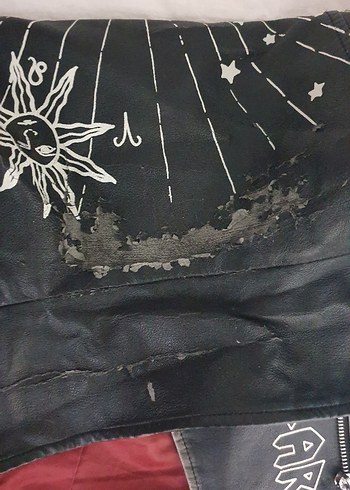 Siyah Parlak Baskılı Deri Ceket - Görsel 5