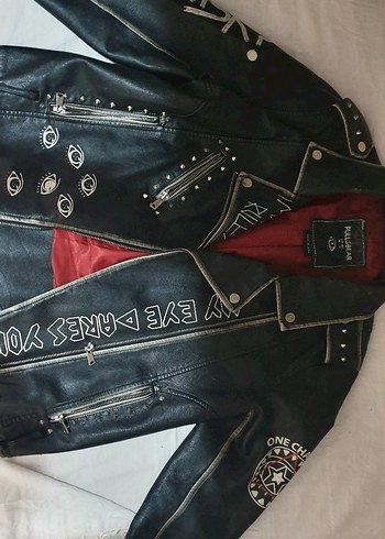 Siyah Parlak Baskılı Deri Ceket - Görsel 4