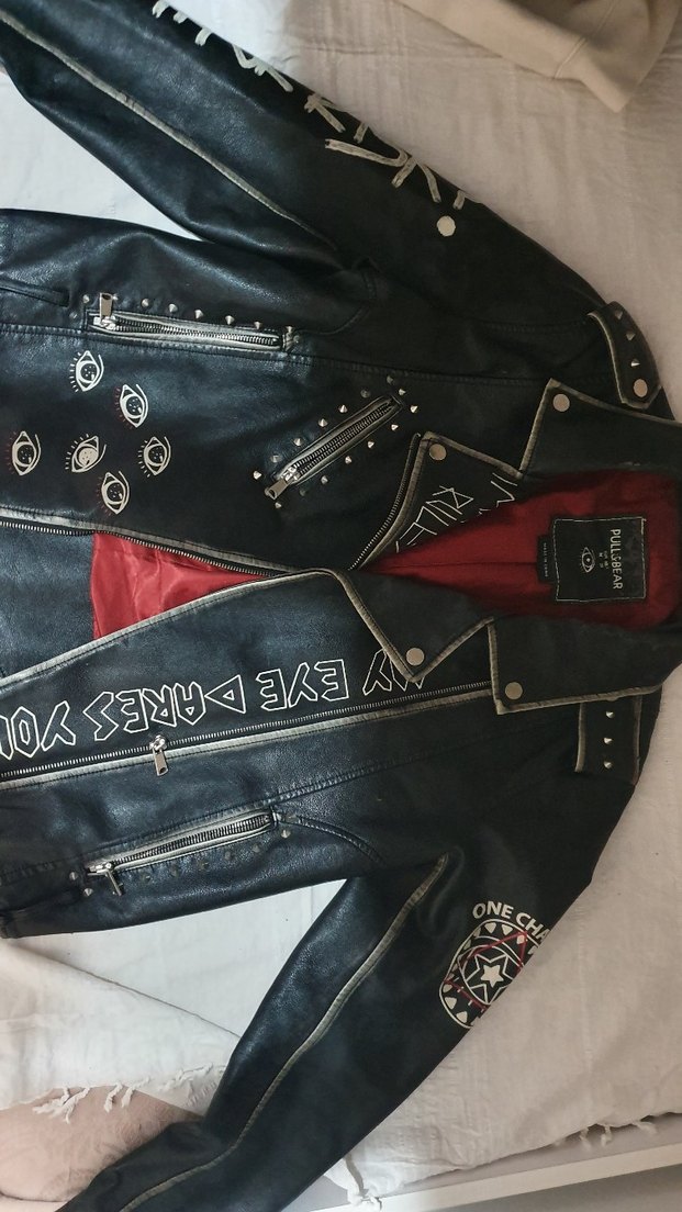 Siyah Parlak Baskılı Deri Ceket - Görsel 4