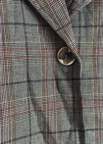 Vintage Düğmeli Gri Ekoseli Kadın Uzun ceket - Görsel 4