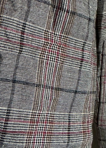 Vintage Düğmeli Gri Ekoseli Kadın Uzun ceket - Görsel 5