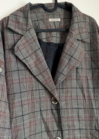 Vintage Düğmeli Gri Ekoseli Kadın Uzun ceket - Görsel 6