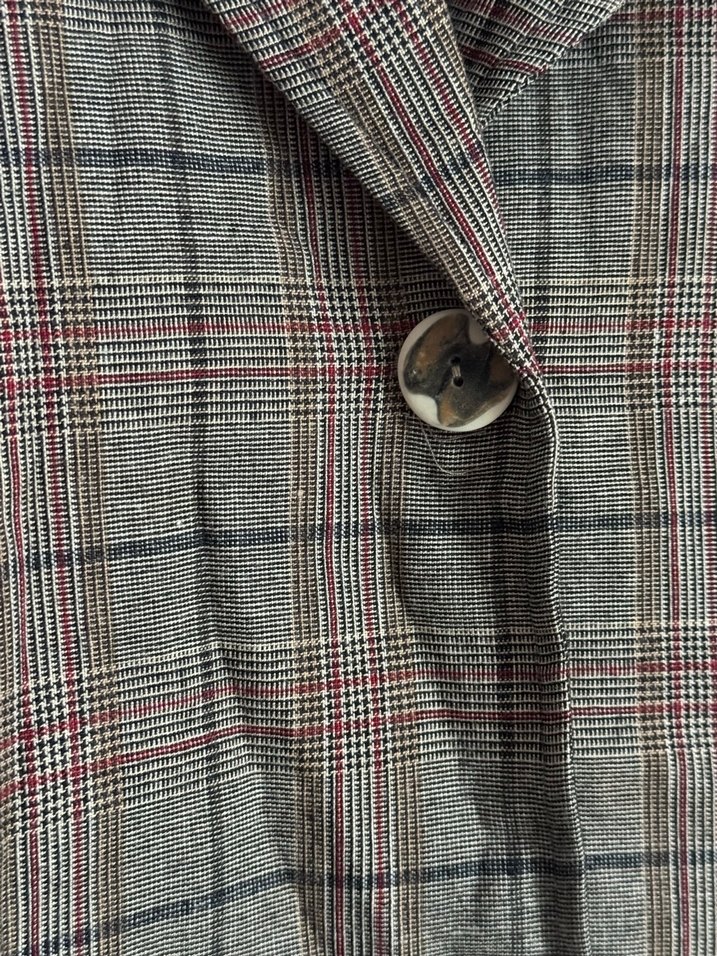 Vintage Düğmeli Gri Ekoseli Kadın Uzun ceket - Görsel 4